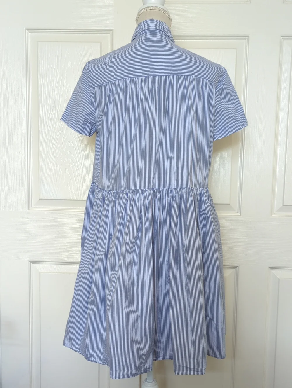 Kate Spade Broome Street Striped Poplin Swing Shirt Dress Blue White Stripe